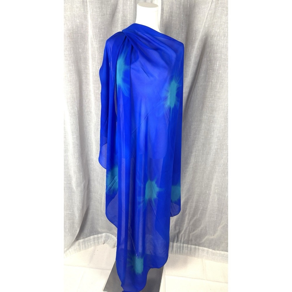 Surface Sheer Blue Tie Dye Pareo Swim Cover Up Sarong Beachy Vacation - Picture 7 of 8